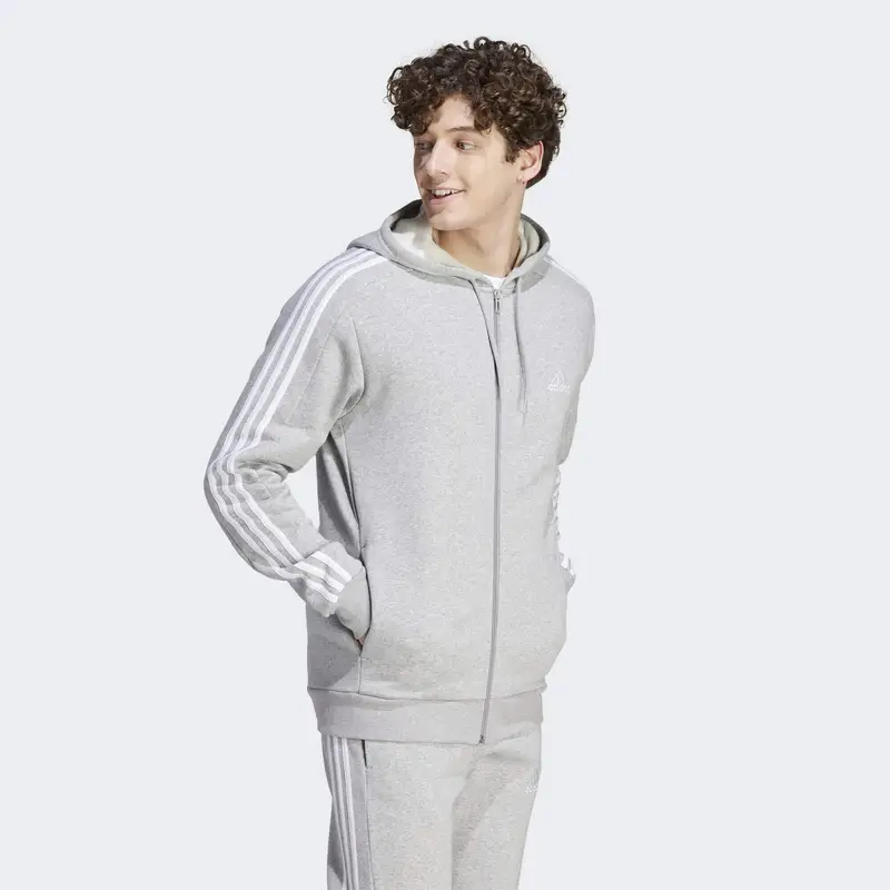 Felpa con cappuccio Essentials Fleece 3-Stripes Full-Zip | Adidas Grigio