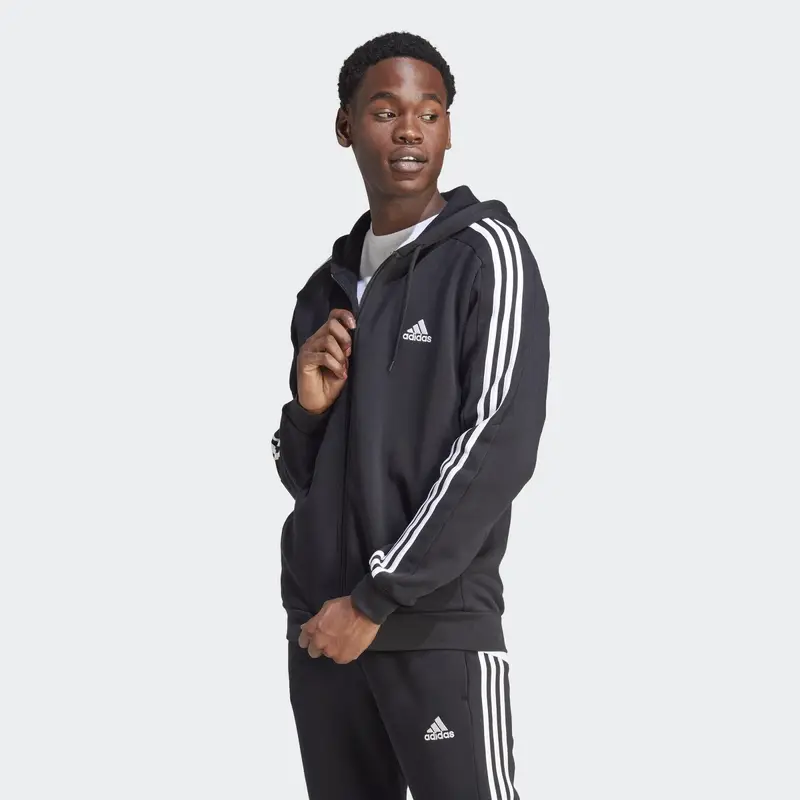 Felpa con cappuccio Essentials Fleece 3-Stripes Full-Zip | Adidas Nero