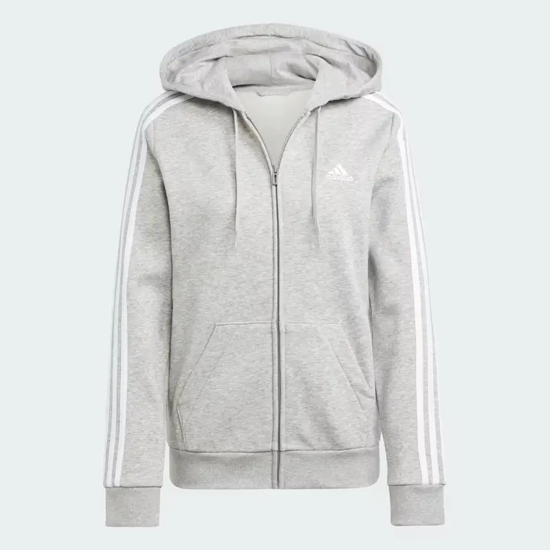 Felpa con cappuccio Essentials Fleece 3-Stripes Full-Zip Medium Grey Heather