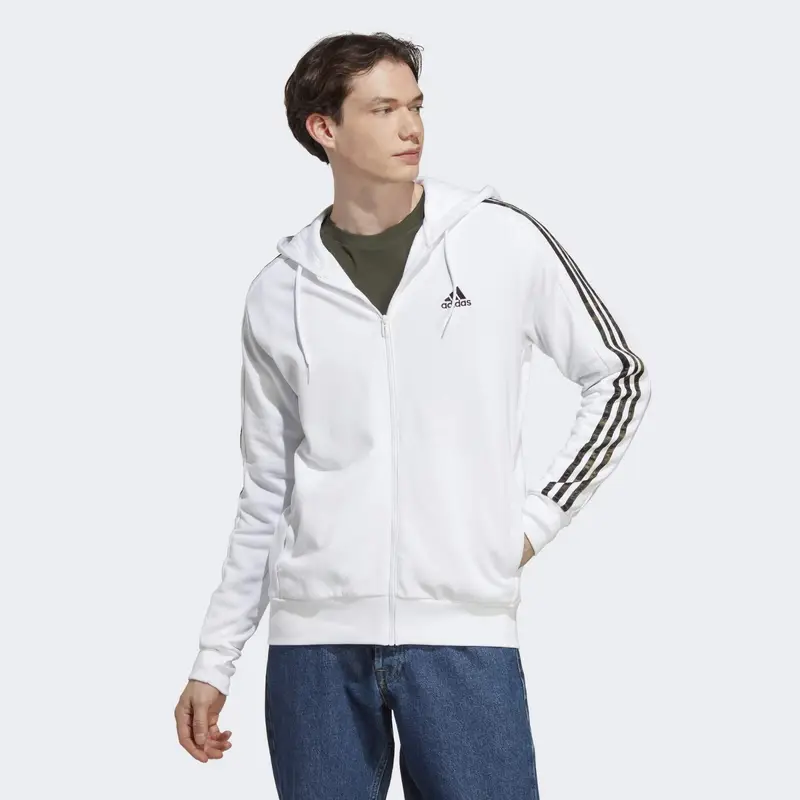 Felpa con cappuccio Essentials French Terry 3-Stripes Full-Zip | Adidas Bianco
