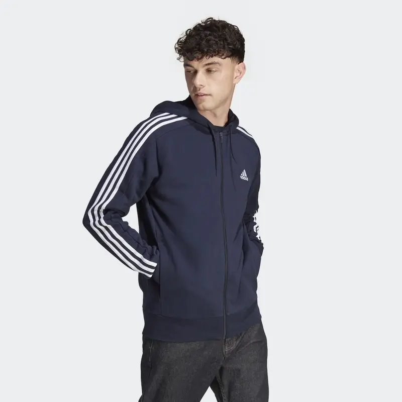 Felpa con cappuccio Essentials French Terry 3-Stripes Full-Zip | Adidas Blu petrolio
