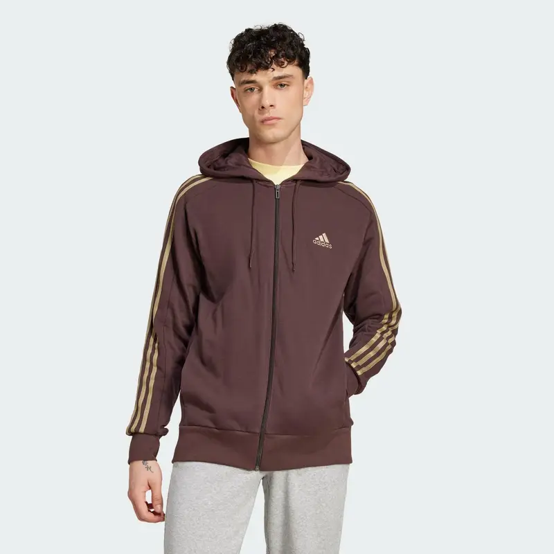 Felpa con cappuccio Essentials French Terry 3-Stripes Full-Zip | Adidas Marrone