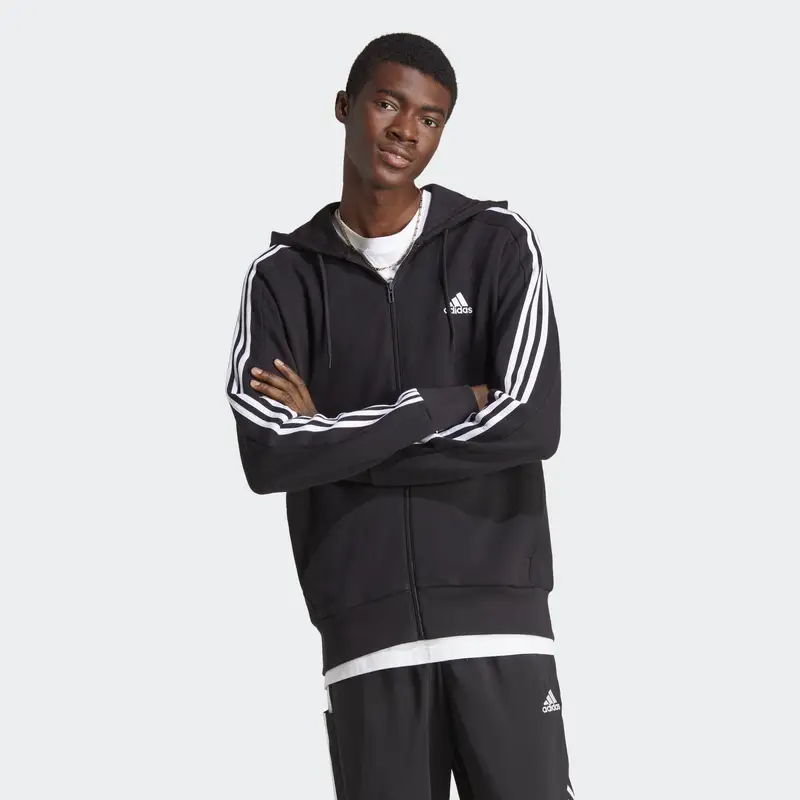 Felpa con cappuccio Essentials French Terry 3-Stripes Full-Zip | Adidas Nero