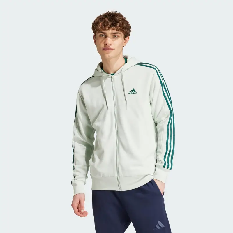 Felpa con cappuccio Essentials French Terry 3-Stripes Full-Zip | Adidas Verde