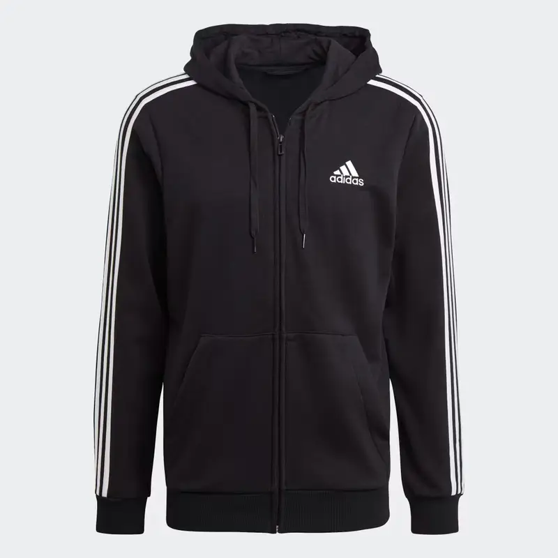 Felpa con cappuccio Essentials French Terry 3-Stripes Full-Zip Black
