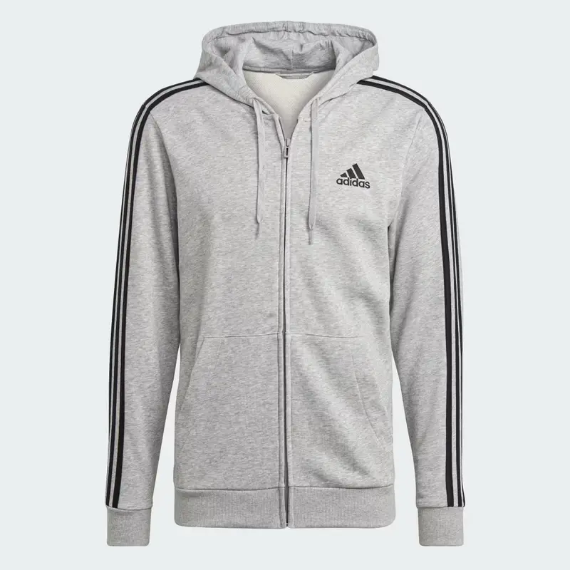Felpa con cappuccio Essentials French Terry 3-Stripes Full-Zip Medium Grey Heather