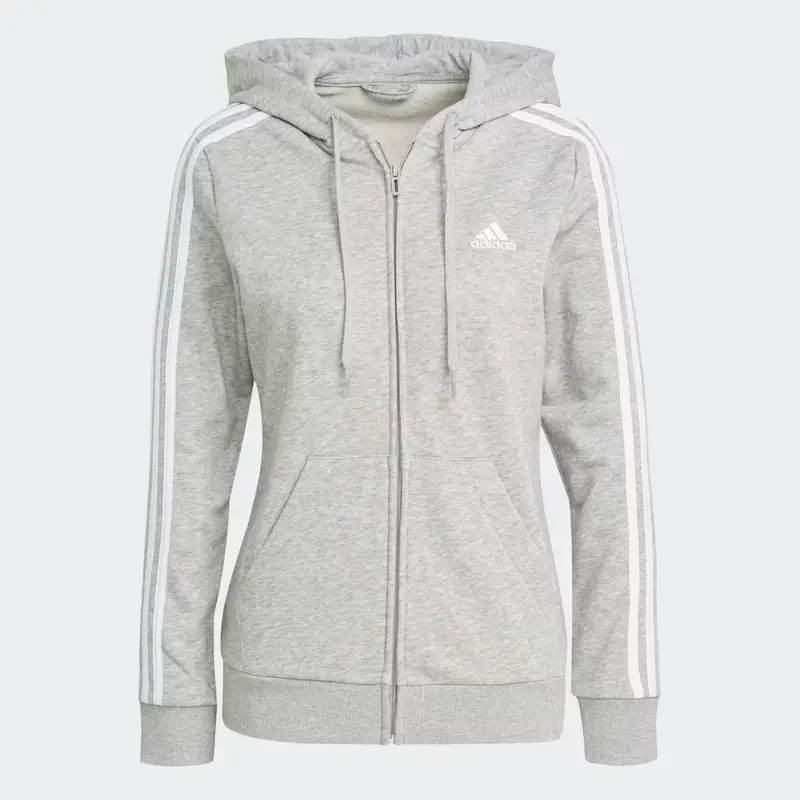 Felpa con cappuccio Essentials French Terry 3-Stripes Full-Zip Medium Grey Heather
