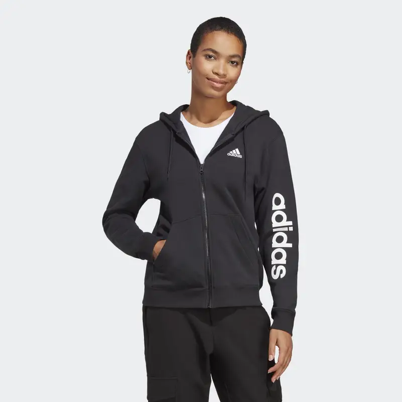Felpa con cappuccio Essentials Linear Full-Zip French Terry | Adidas Nero
