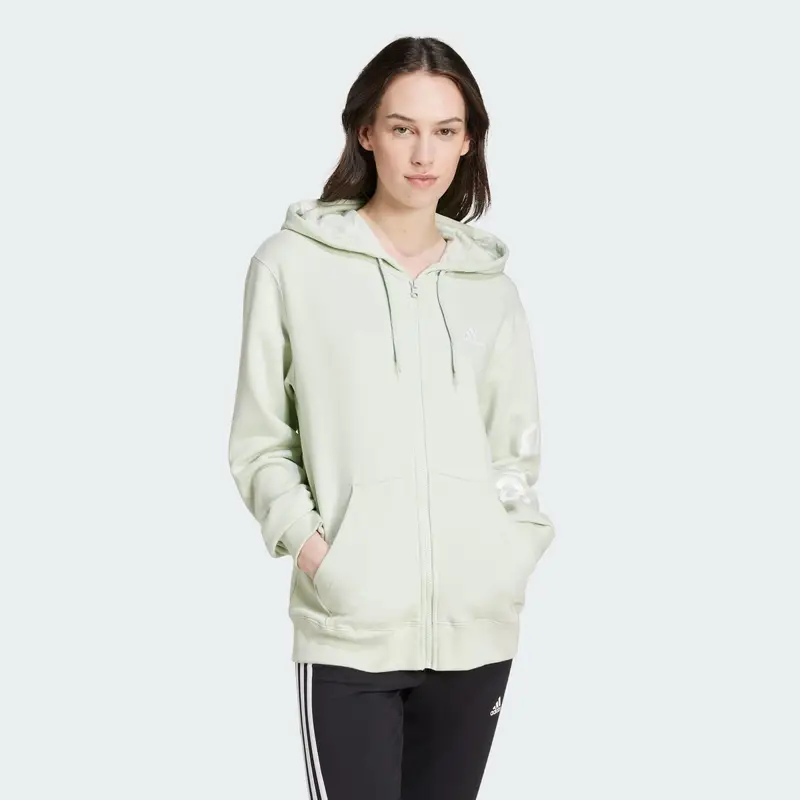 Felpa con cappuccio Essentials Linear Full-Zip French Terry | Adidas Verde
