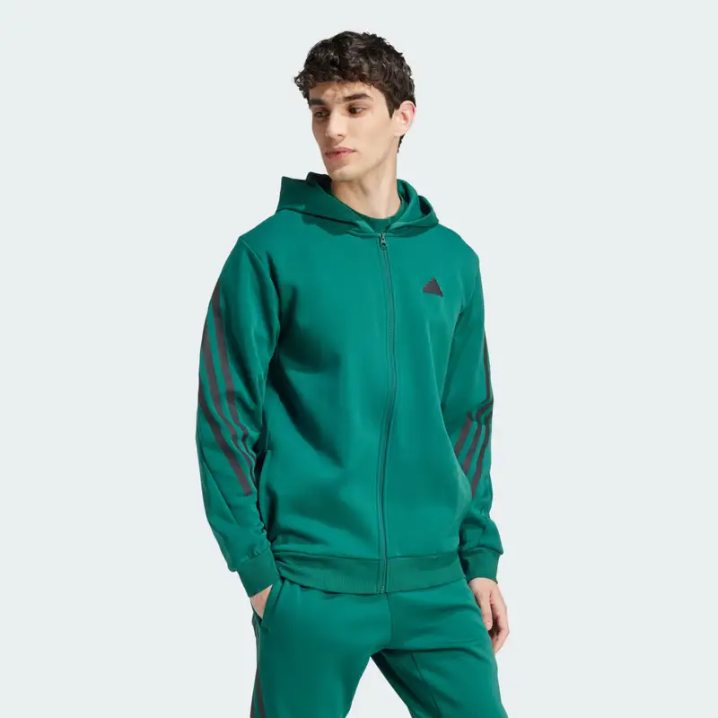 Felpa con cappuccio Future Icons 3-Stripes Full Zip Collegiate Green miniatura 3