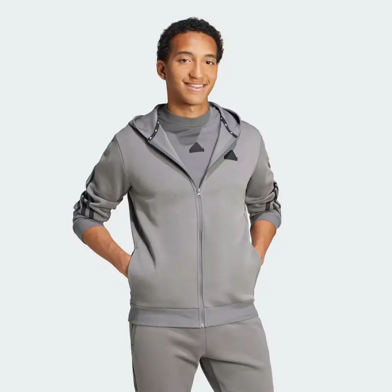 Felpa con cappuccio Future Icons 3-Stripes Full Zip Grey Four miniatura 3