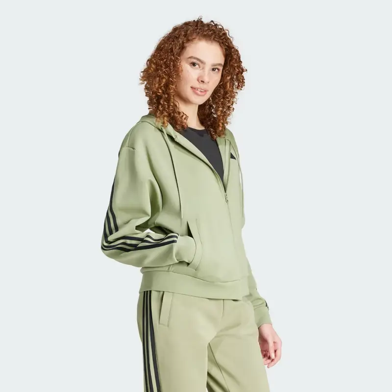 Felpa con cappuccio Future Icons 3-Stripes Full Zip Tent Green miniatura 3