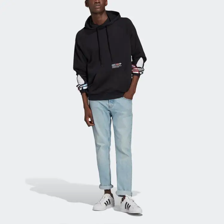 Felpa con cappuccio pullover tricolore Trifoglio adidas Nera Uomo Streetwear GN3570 XXL miniatura 3