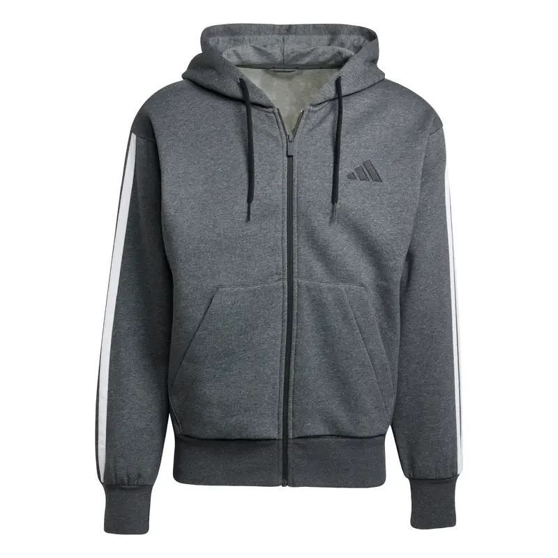 Felpa con cerniera a cappuccio adidas Essentials 3-Stripes Fleece Gris