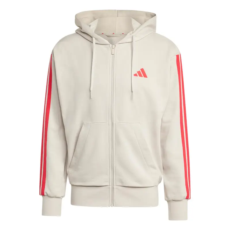 Felpa con cerniera a cappuccio adidas Essentials 3-Stripes French Terry Beige