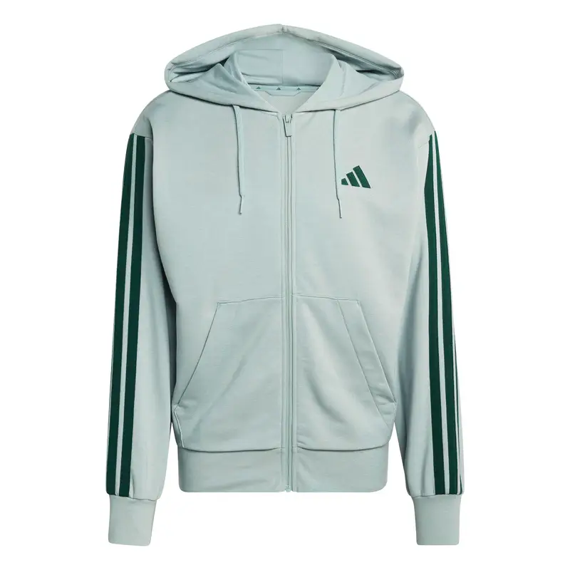 Felpa con cerniera a cappuccio adidas Essentials 3-Stripes French Terry Vert