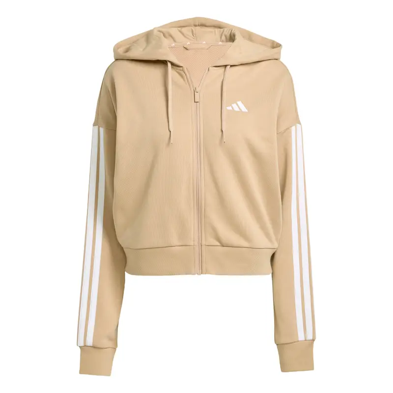 Felpa con cerniera a cappuccio da donna adidas Essentials 3 stripes Marron
