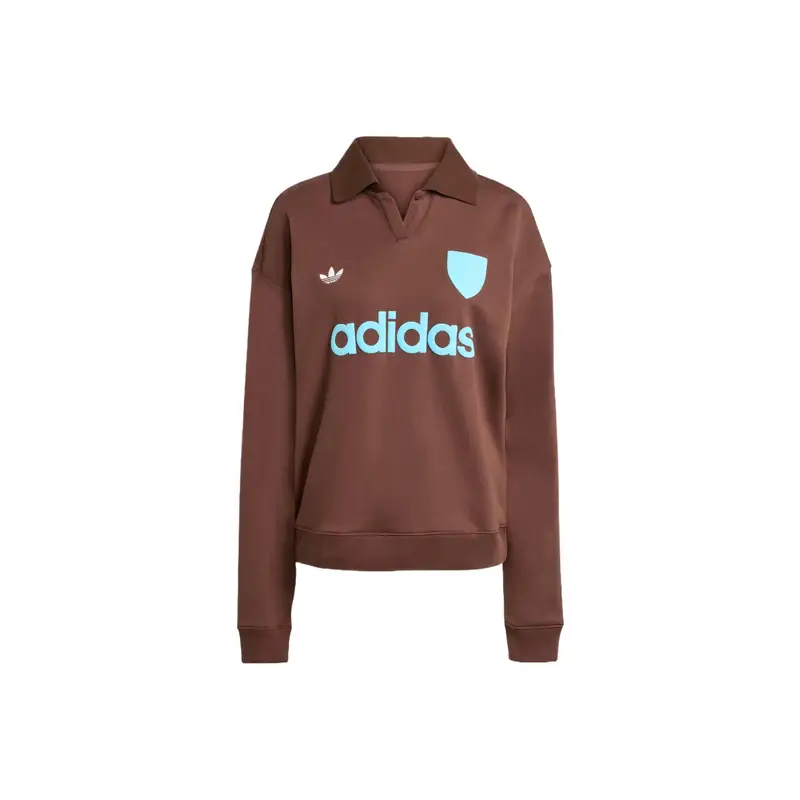 Felpa da donna Adidas Originals a maniche lunghe con colletto polo, tinta unita e scritta JZ0879 M