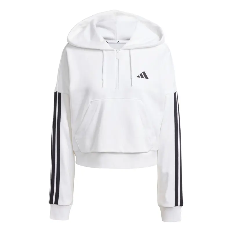 Felpa da donna con cappuccio a 1/4 di cerniera adidas Essentials 3-Stripes Blanc