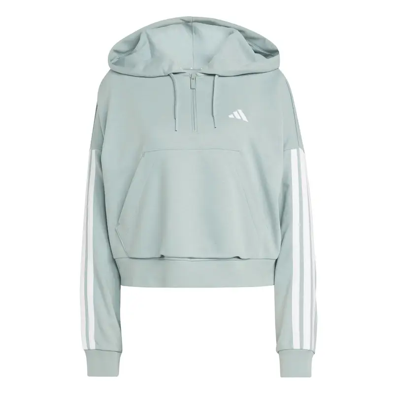 Felpa da donna con cappuccio a 1/4 di cerniera adidas Essentials 3-Stripes Vert