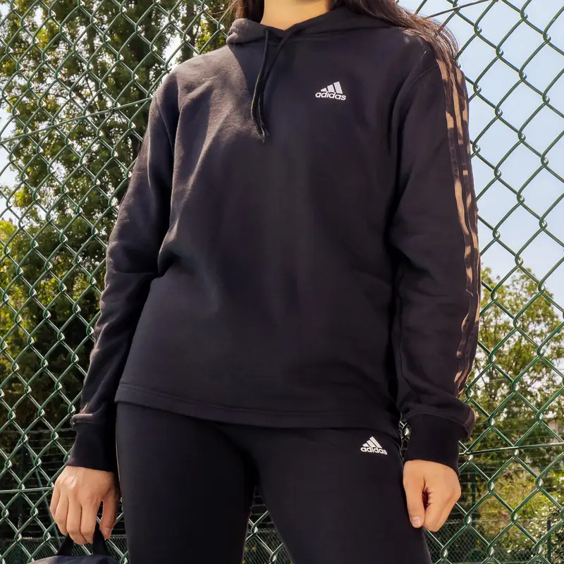 Felpa donna fitness Adidas 100% cotone con cappuccio nera | Adidas Nero