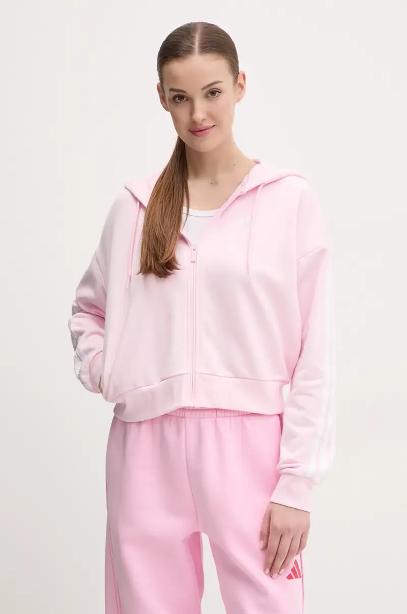 felpa Essentials donna colore rosa con cappuccio con applicazione IS6998