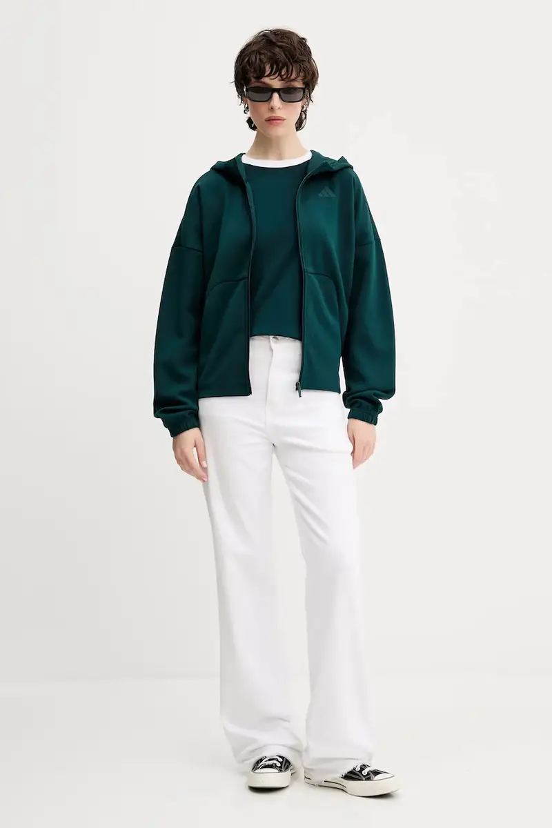 felpa Essentials donna colore verde con cappuccio JW7876 miniatura 2