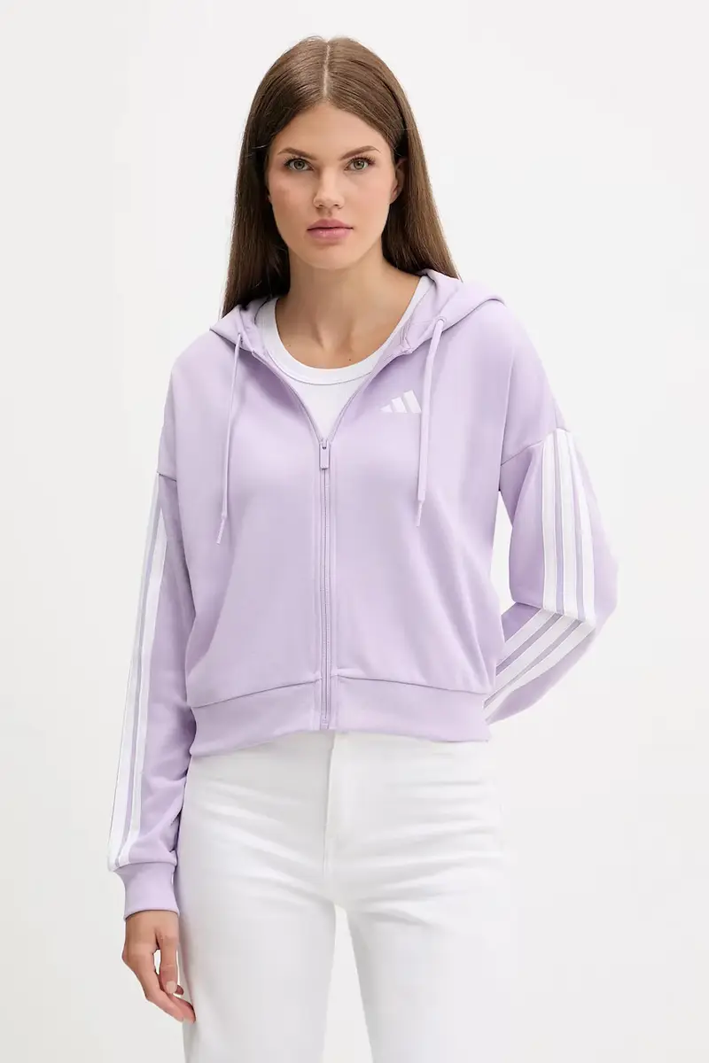 felpa Essentials donna colore violetto con cappuccio con applicazione JY3135