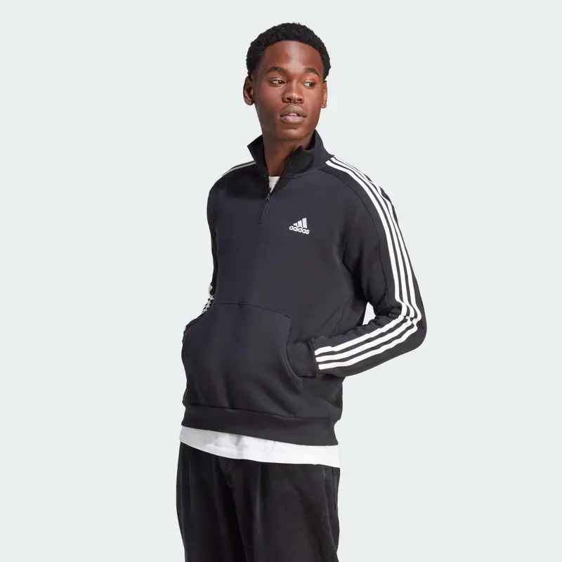 Felpa Essentials Fleece 3-Stripes 1/4-Zip | Adidas Nero