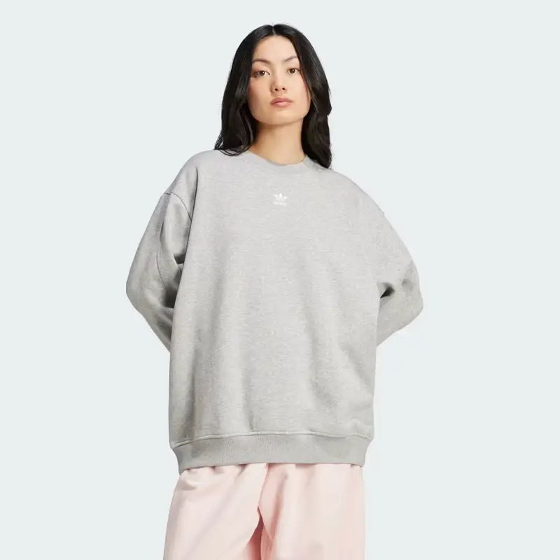 Felpa Essentials Fleece Long Oversized Crew Medium Grey Heather