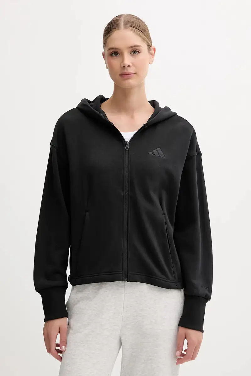 felpa in cotone All SZN donna colore nero con cappuccio con applicazione JJ1251