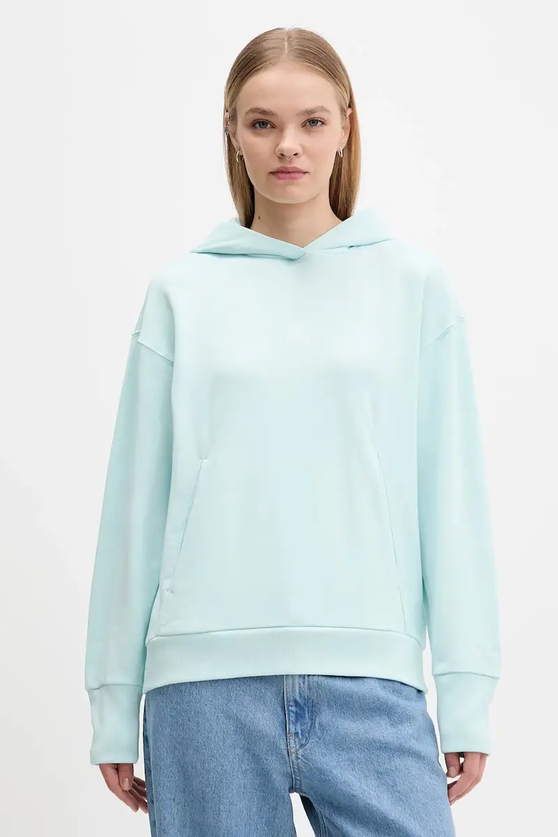 felpa in cotone All Szn French Terry donna colore turchese con cappuccio JV7347