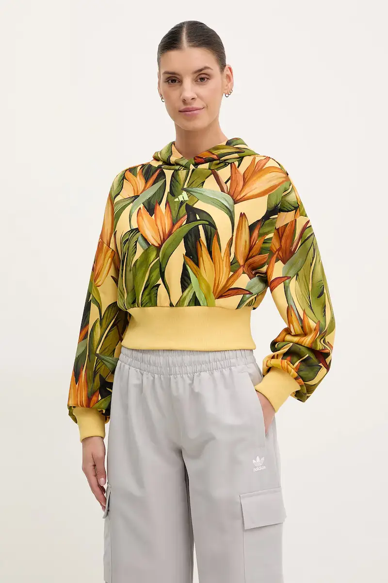 felpa in cotone x Farm Rio donna colore giallo con cappuccio JD6282