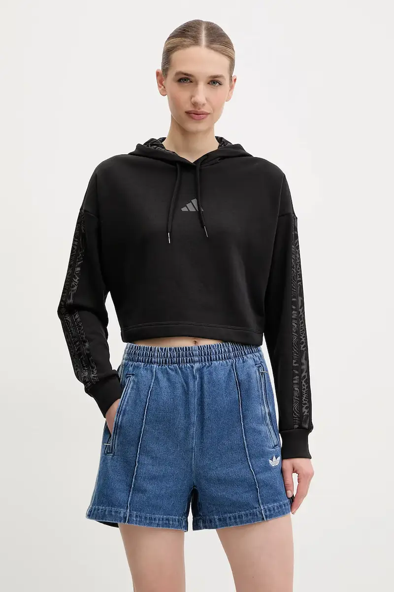 felpa W AOP Blur donna colore nero con cappuccio con applicazione JC6244