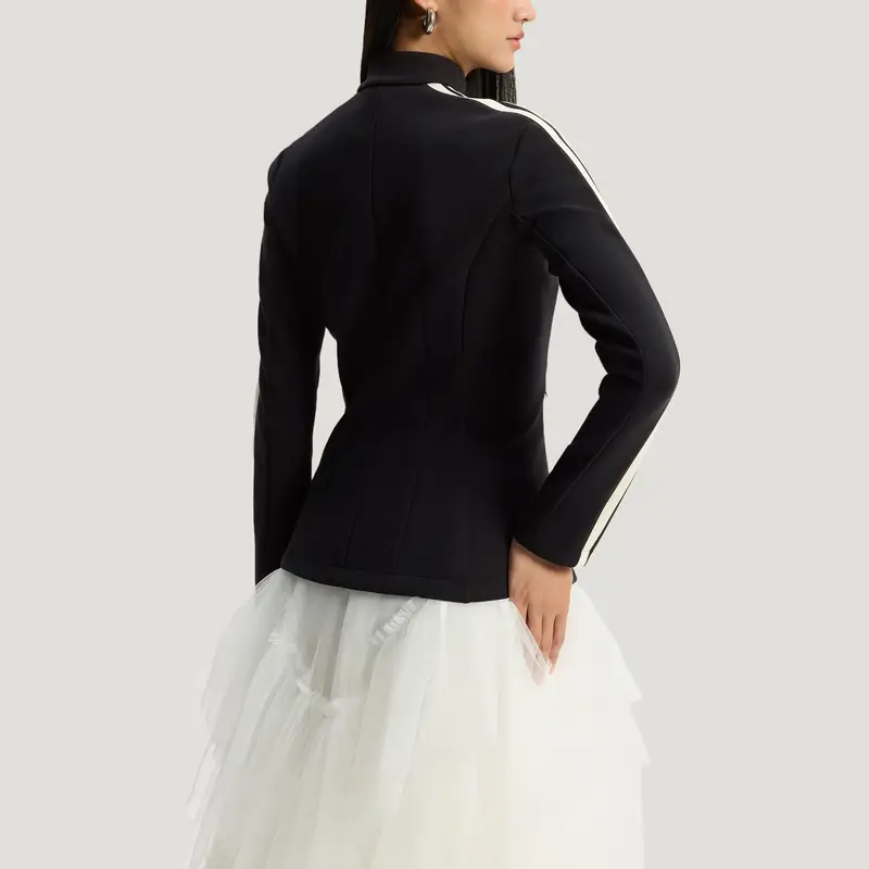 FW25 Samuel Gui Yang Co-Creato Spacer Nuovo Stile Cinese Casual A Righe Sport Giacca a Maniche Lunghe Giacca Donna HY2130 XS miniatura 4