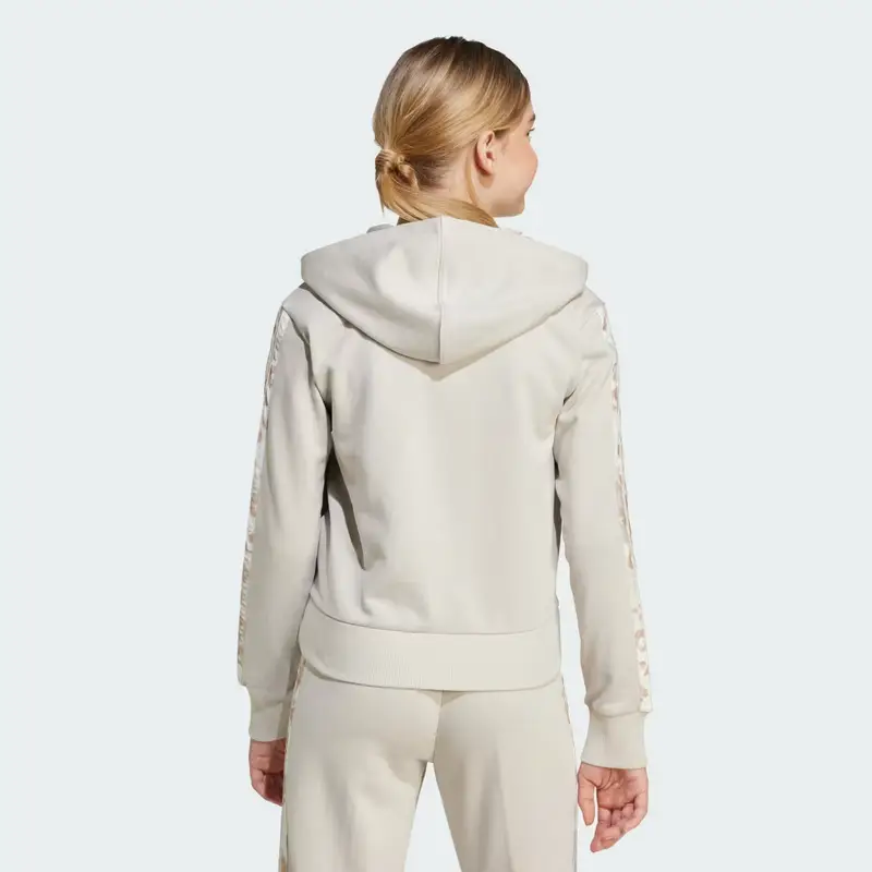 Giacca a track con cappuccio per bambina adidas 3-Stripes Animal in French Terry Beige miniatura 2