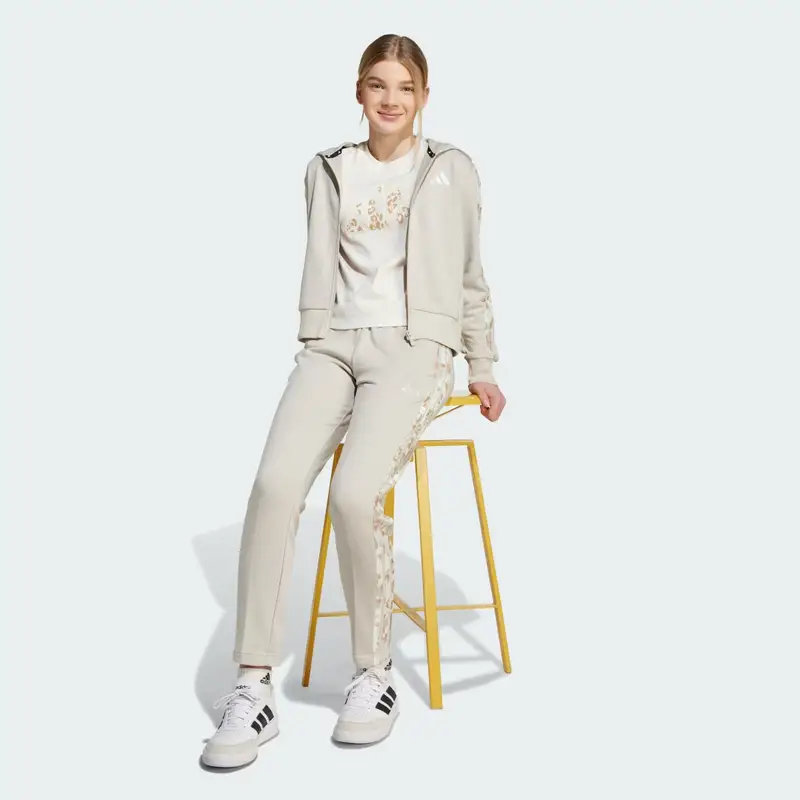 Giacca a track con cappuccio per bambina adidas 3-Stripes Animal in French Terry Beige miniatura 3