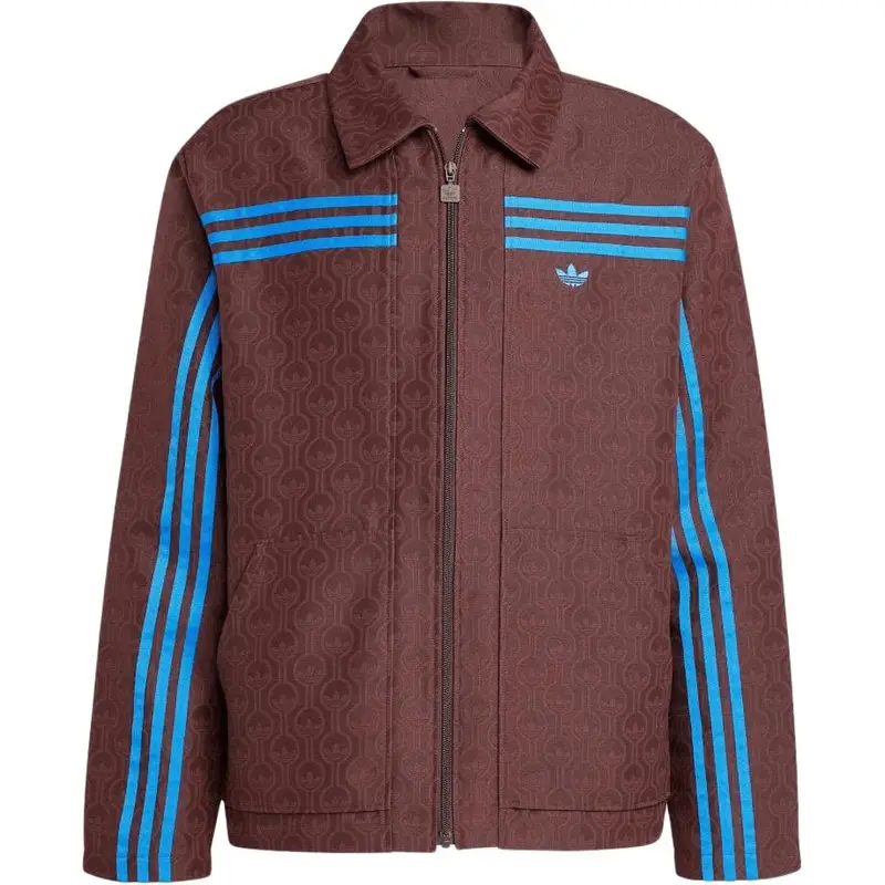 Giacca Adidas Originals 70S FW24 Stampata con Zip Manica Lunga Confortevole Giacca Uomo American Vintage Marrone Scuro JN5958 3XL