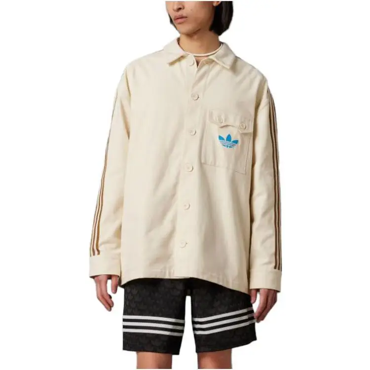 Giacca Adidas Originals SS23 Serie Adicolor Anni 70 Retro Monopetto Maniche Lunghe Tinta Unita Giacca Uomo Beige IP6988 M miniatura 4