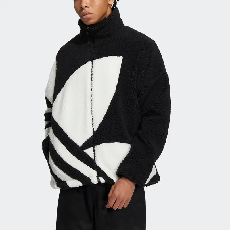 Giacca Casual Spessa in Pile con Logo Grande Trifoglio Adidas Originals Giubbotti Unisex Nera HR3486 XS miniatura 2