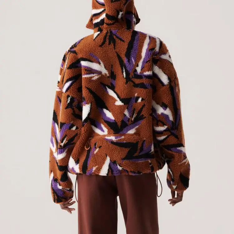 Adidas Felpa con Cappuccio in Pile Jacquard Donna Marrone Scuro miniatura 2