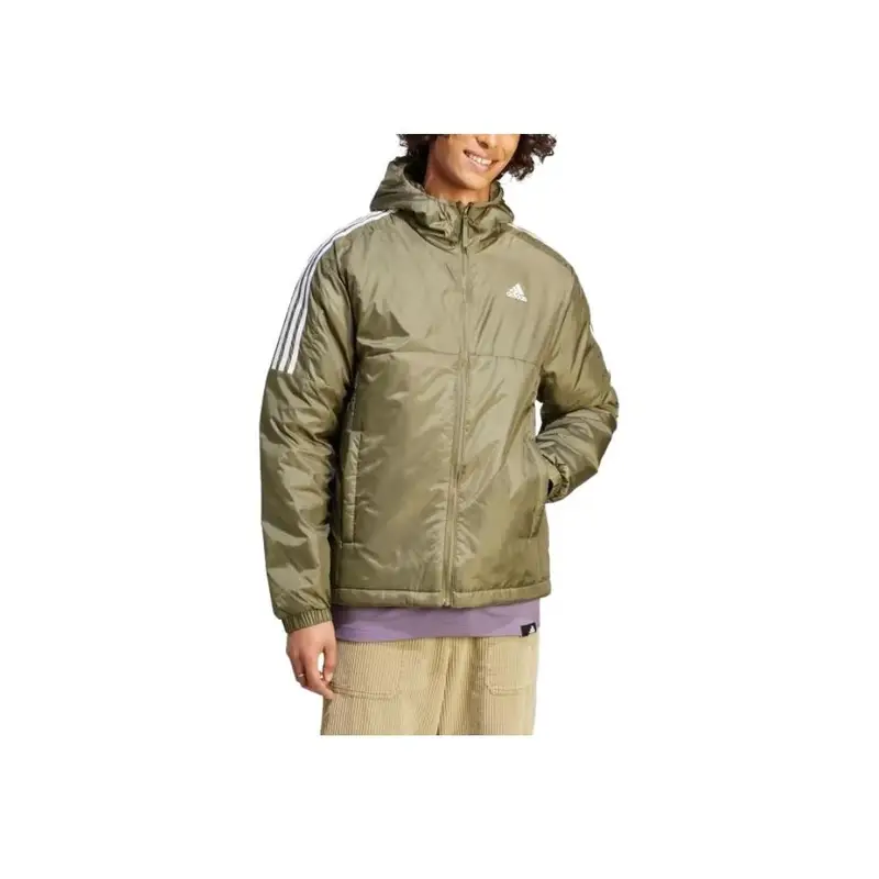 Giacca con cappuccio isolata Adidas Essentials con stampa logo, giacca con zip da uomo, giacca oliva HZ5725 XL miniatura 3