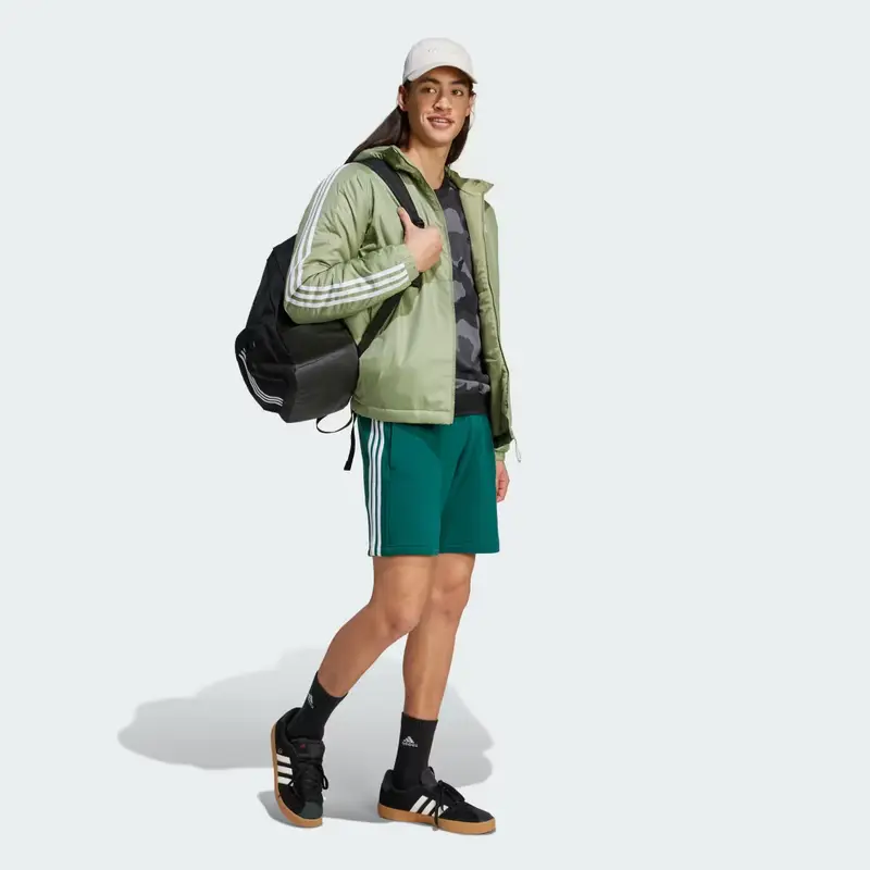 Giacca con cappuccio isolata Essentials 3-Stripes Tent Green miniatura 3