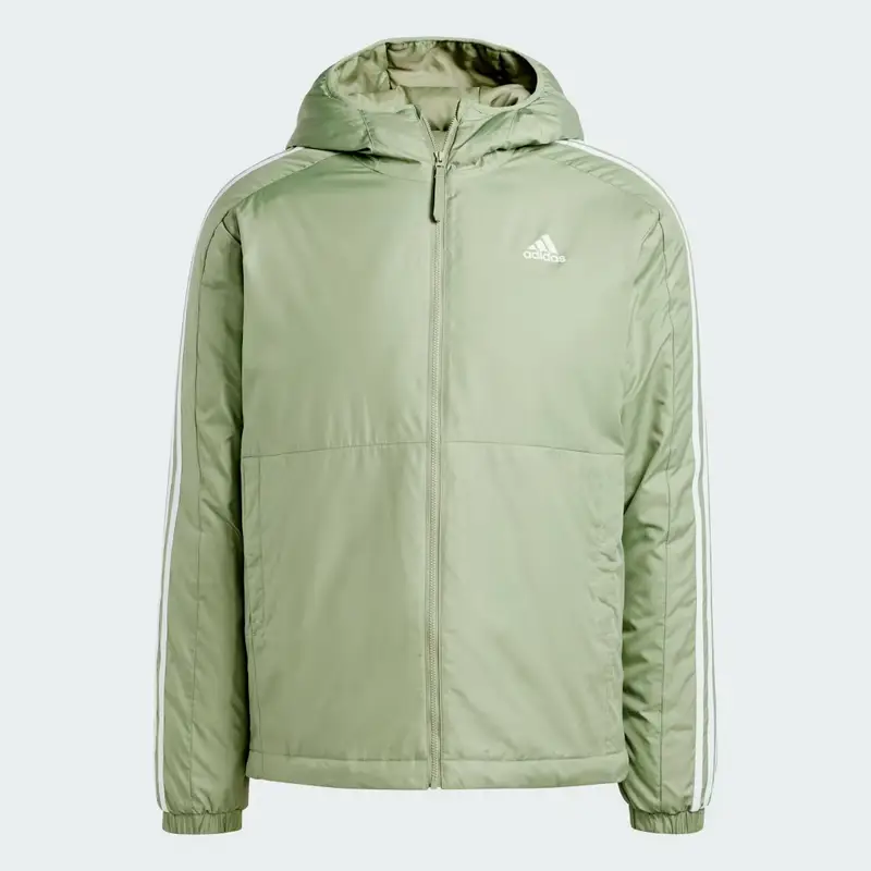 Giacca con cappuccio isolata Essentials 3-Stripes Tent Green miniatura 4