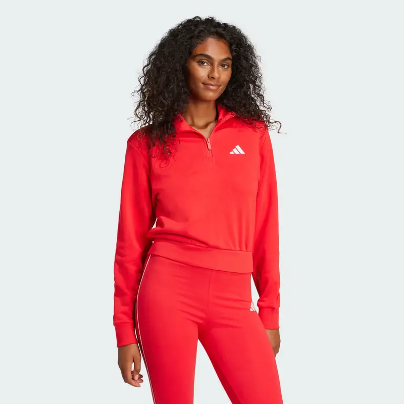 Giacca da allenamento Essentials Color Pop French Terry Crop Quarter-Zip Pure Ruby miniatura 3