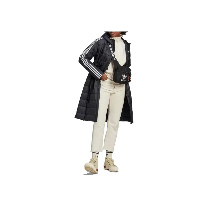 Giacca da Donna Adidas Originals con Logo Trifoglio Stampato, Bordo a Righe, Leggera, di Media Lunghezza, in Cotone, Nera HK5253 XS miniatura 3