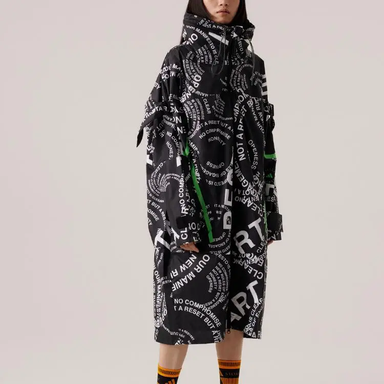 Giacca da Donna Adidas X Stella McCartney Collaborazione Motivo con Logo a Lettere Stampato Lunghezza Media con Cappuccio Giacca Nera HT1099 S miniatura 3