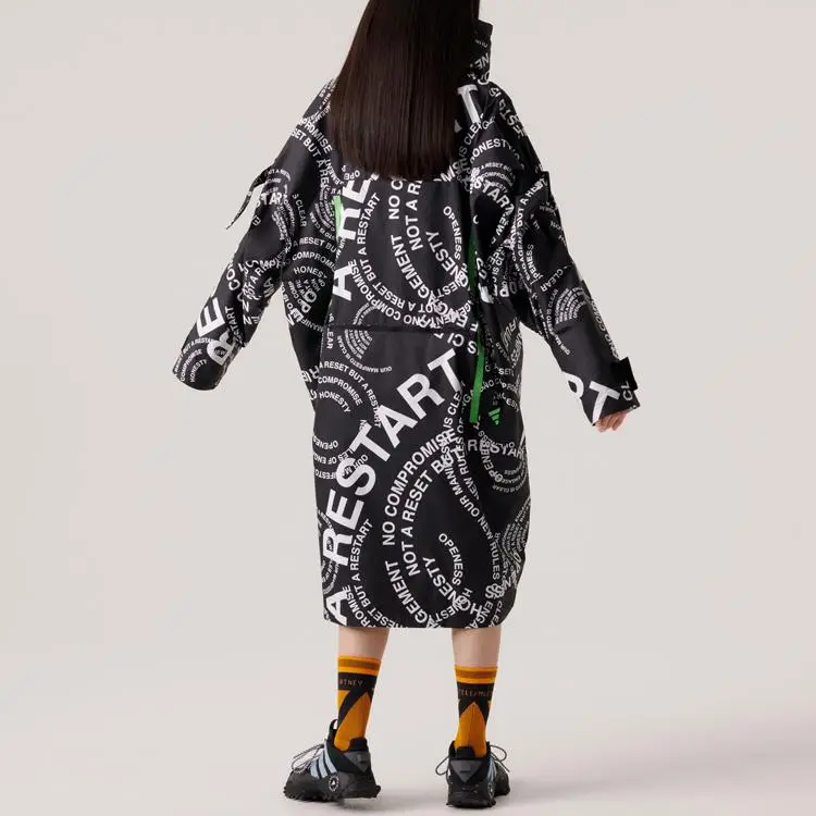 Giacca da Donna Adidas X Stella McCartney Collaborazione Motivo con Logo a Lettere Stampato Lunghezza Media con Cappuccio Giacca Nera HT1099 S miniatura 4
