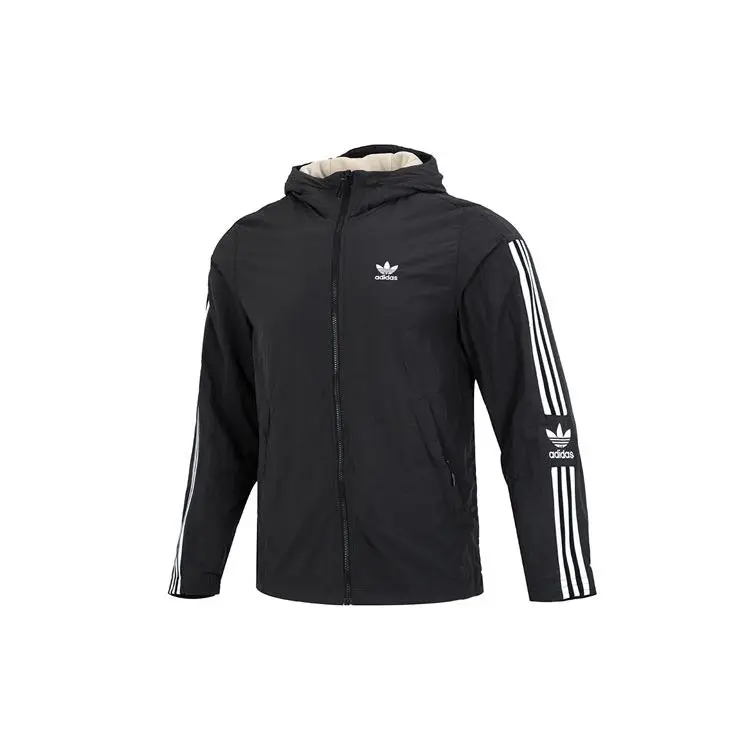 Giacca da Tuta Adidas Originals Lock-Up Reversibile a Righe con Logo Giacca a Vento con Cappuccio Maniche Lunghe Uomo Capispalla Nero HL9186 L