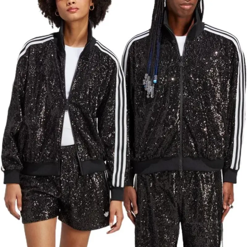 Giacca da Tuta Adidas Originals Trefoil Sparkle Stripe Unisex Giacche Nero HM2054 XS miniatura 3